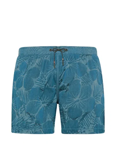 Rrd New Hyper Hibiscus Tramontana Floral-print Swim Shorts In Blue