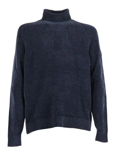 Rrd Plush Velvet Knit Sweater With High Turtleneck In Blue
