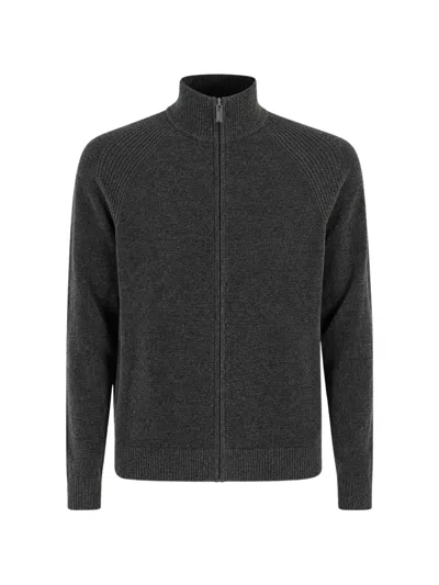 Rrd Ribbed-knit Zip-up Sweater In Gray