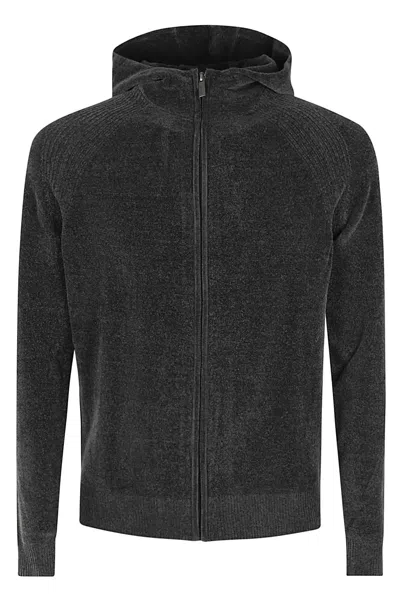 Rrd - Roberto Ricci Design Velvet Hood Zip Knit In Verde Bosco