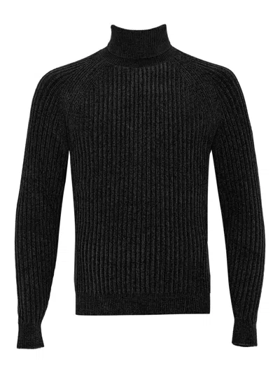 Rrd Roberto Ricci Designs Velvet Rave Ribbed Turtleneck In Black