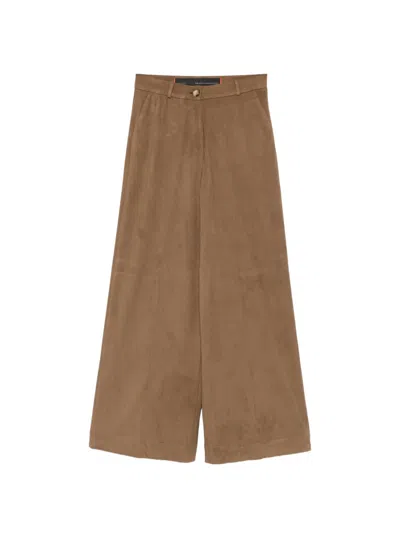 Rrd Suede-effect Wide-leg Trousers In Brown