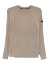 Rrd Ribbed Knit Brown Sweater With Crew Neckline In Brown