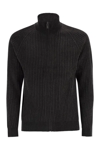 Rrd Velvet Rave Full Zip Knit - Zip-up Cardigan In Black