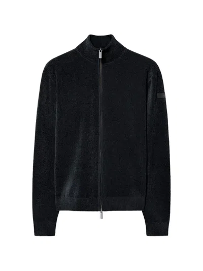 Rrd Velvet Zip-up Cardigan In Black