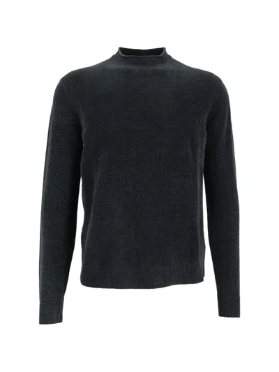 Rrd Plush Velvet Round-neck Knit Sweater In Black