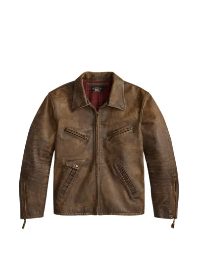 Rrl Zip Leather Jacket In Green