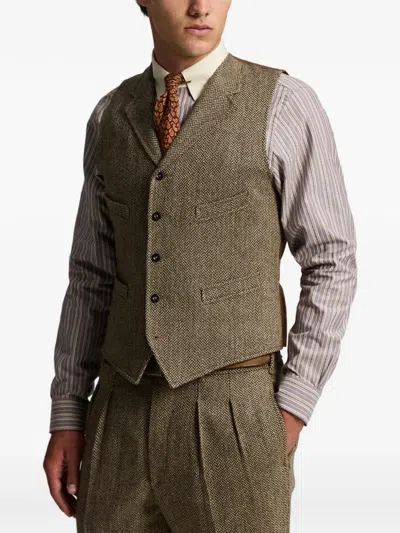 Rrl Herringbone Waistcoat In Green