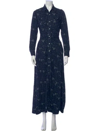 Pre-owned Rrl & Co. Floral Print Long Dress In Blue