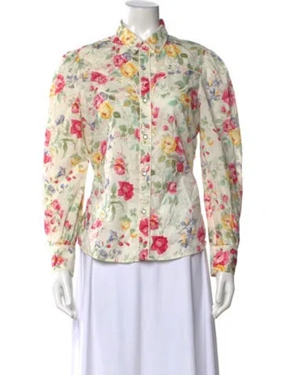 Pre-owned Rrl & Co. Floral Print Long Sleeve Button-up Top In Neutral