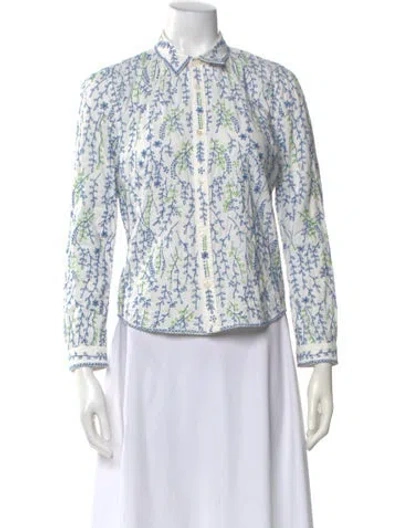 Pre-owned Rrl & Co. Floral Print Long Sleeve Button-up Top In White