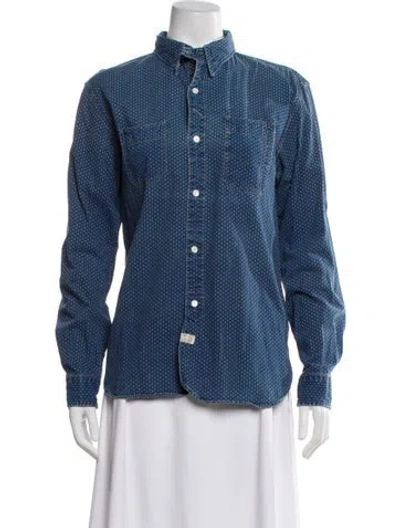 Pre-owned Rrl & Co. Graphic Print Long Sleeve Button-up Top In Blue