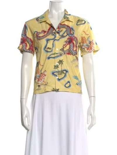 Pre-owned Rrl & Co. Graphic Print Short Sleeve Button-up Top In Yellow