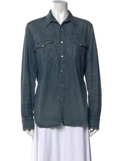 Pre-owned Rrl & Co. Long Sleeve Button-up Top In Blue