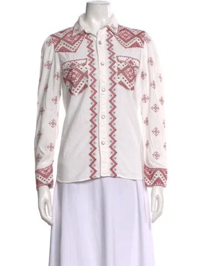 Pre-owned Rrl & Co. Patterned Long Sleeve Button-up Top In White