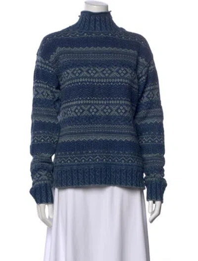 Pre-owned Rrl & Co. Patterned Turtleneck Sweater In Blue