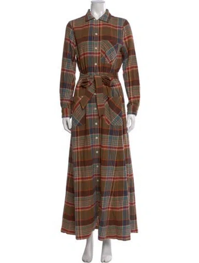 Pre-owned Rrl & Co. Plaid Print Long Dress In Brown