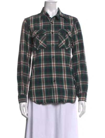 Pre-owned Rrl & Co. Plaid Print Long Sleeve Button-up Top In Green