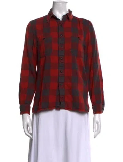 Pre-owned Rrl & Co. Plaid Print Long Sleeve Button-up Top In Red