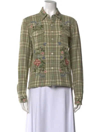 Pre-owned Rrl & Co. Plaid Print Long Sleeve Button-up Top W/ Tags In Green