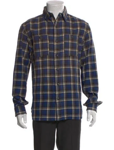 Pre-owned Rrl & Co. Plaid Print Long Sleeve Western Shirt In Blue