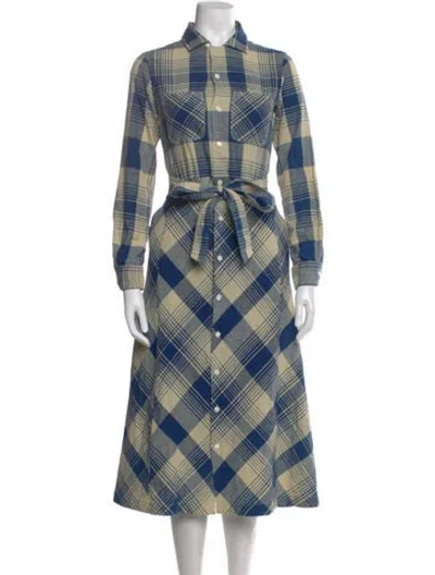 Pre-owned Rrl & Co. Plaid Print Midi Length Dress In Blue