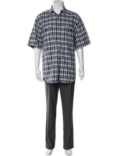 Pre-owned Rrl & Co. Plaid Print Short Sleeve Shirt In Blue