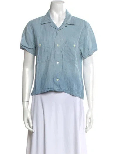 Pre-owned Rrl & Co. Short Sleeve Button-up Top In Blue