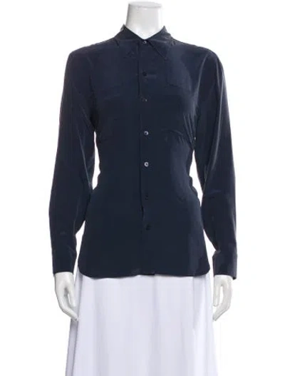 Pre-owned Rrl & Co. Silk Long Sleeve Button-up Top W/ Tags In Blue