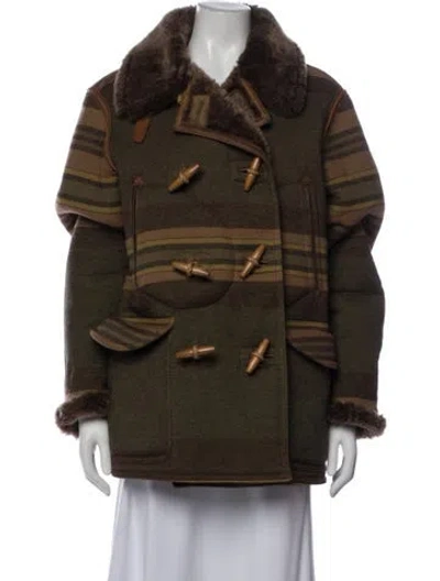 Pre-owned Rrl & Co. Striped Faux Fur Coat In Brown