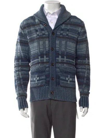Pre-owned Rrl & Co. Striped V-neck Cardigan In Blue