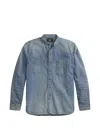 Rrl 밴드 칼라 패치 포켓 셔츠 In Blue