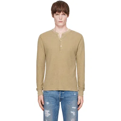 Rrl Beige Waffle-knit Henley In Brown