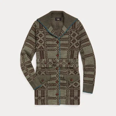 Rrl Belted Jacquard Cardigan In Green