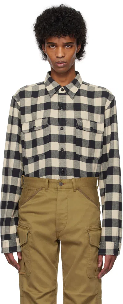 Rrl Black & Off-white Buffalo Check Twill Work Shirt In Rl 413 Black/cream