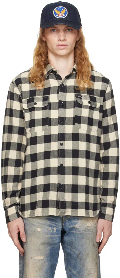 Rrl Black & Off-white Buffalo Check Work Shirt In Rl 413 Black/cream