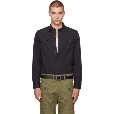 Rrl Black Cotton Twill Western Shirt In Polo Black