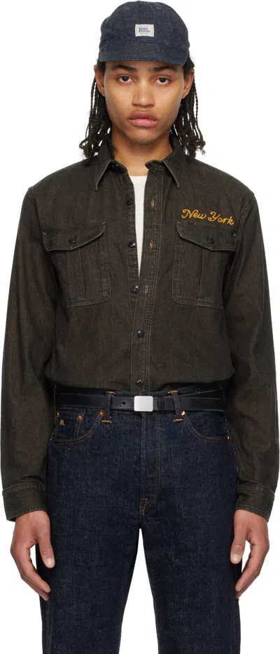 Rrl Black Embroidered Work Denim Shirt