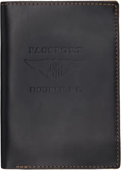 Rrl Black Leather Passport Holder In Black Over Brown