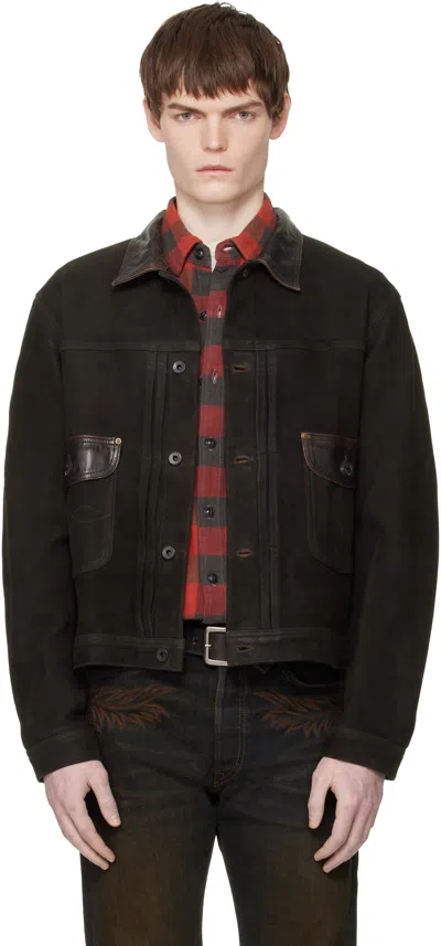 Rrl Black Pickett Suede Jacket In Gold