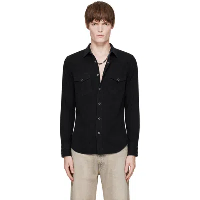 Rrl Black Slim Fit Denim Western Shirt