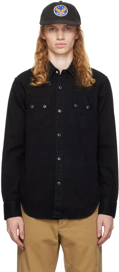 Rrl Black Slim Fit Western Denim Shirt