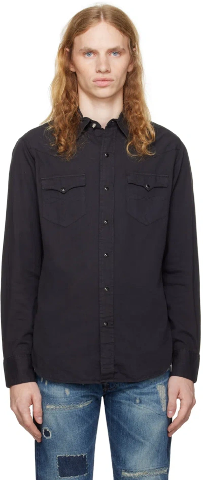 Rrl Black Slim Fit Western Shirt In Polo Black