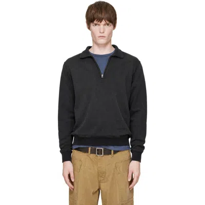 Rrl Black Terry Quarter-zip Sweatshirt In Faded Black