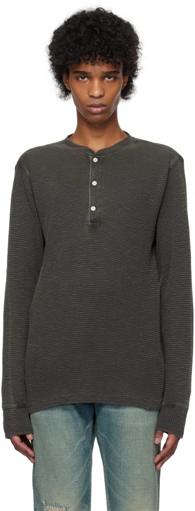 Rrl Black Waffle-knit Henley In Faded Black Canvas