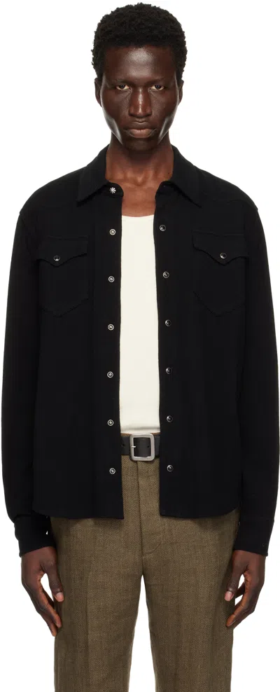 Rrl Black Wool & Cashmere Western Shirt