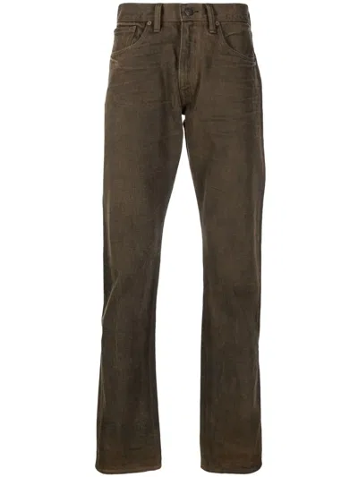 Rrl Bleach-wash Straight-leg Jeans In Brown