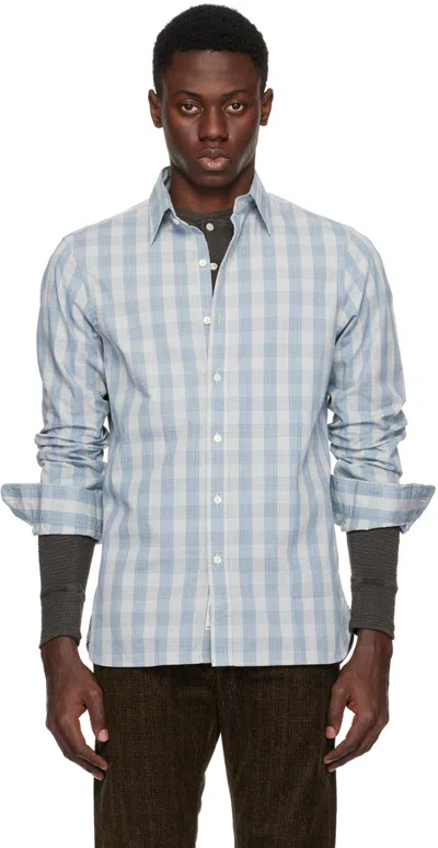 Rrl Blue & Off-white Check Shirt In Creme/blue