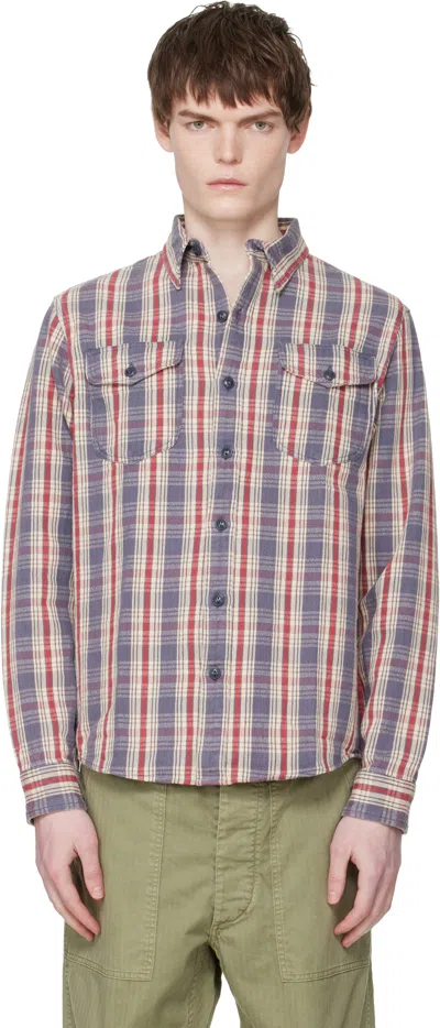 Rrl Blue & Off-white Lee Shirt In Gray