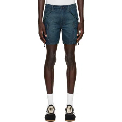 Rrl Blue Cargo Denim Shorts In Animal Print